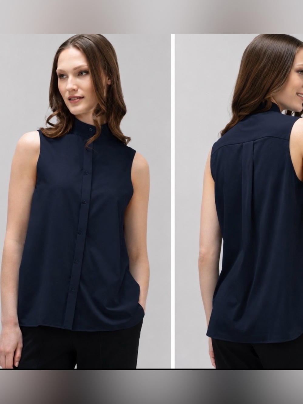 Ministry of supply Sleeveless Navy Mandrin collar sleeveless minimalist Top S